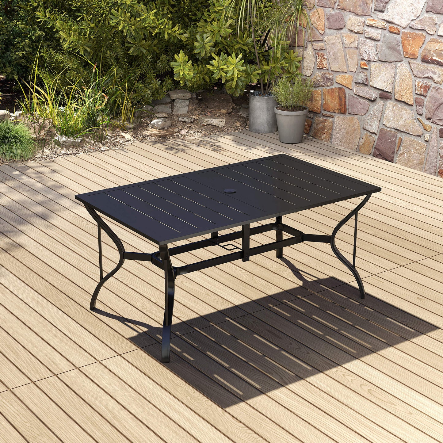 Outsunny Mesa Jardín Exterior Rectangular 150x90x73 Cm Con Tablero Ranurado_1