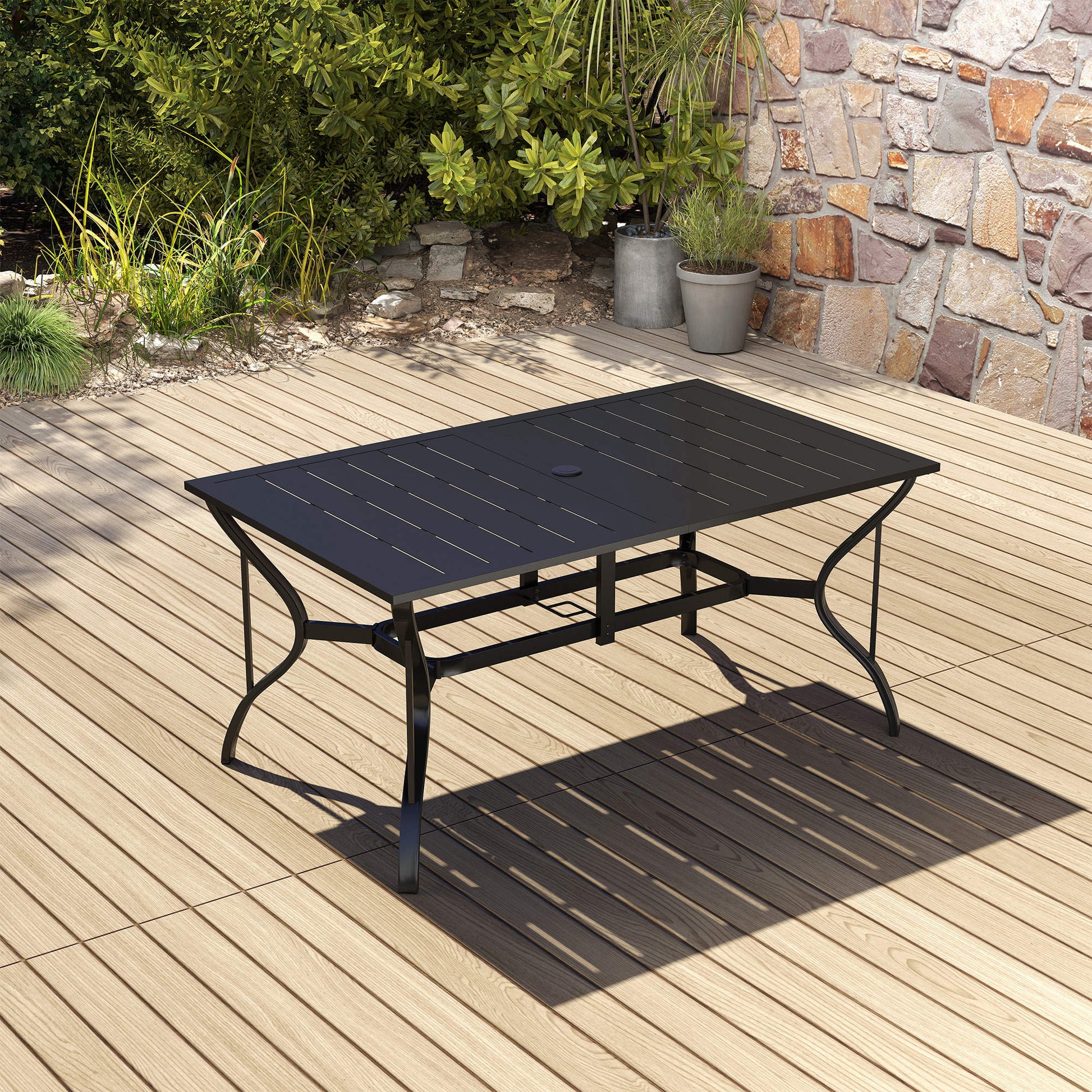 Outsunny Mesa Jardín Exterior Rectangular 150x90x73 Cm Con Tablero Ranurado_1