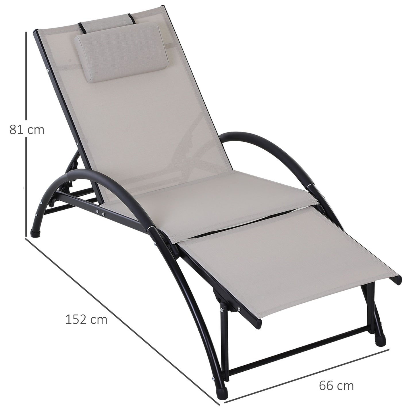 Outsunny Tumbona Jardín Con Respaldo Ajustable Reposapiés Y Reposacabezas Beige_2