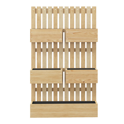 Outsunny Jardinera De Pared Con Enrejado De Madera 5 Macetas Móviles 60x16x100cm_4