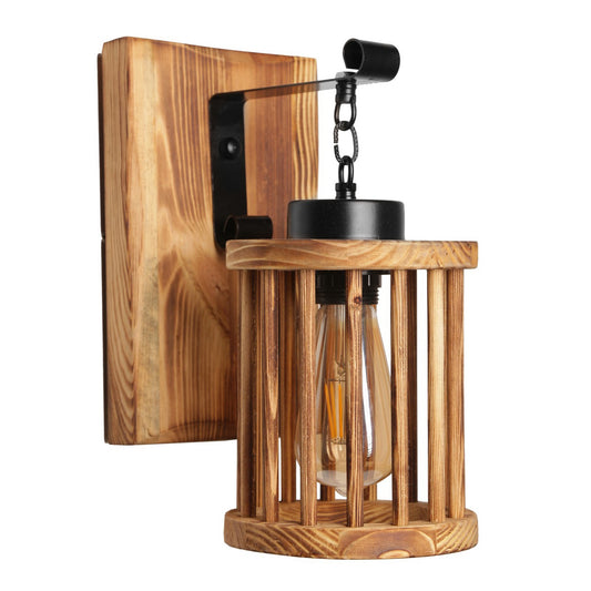 Aplique De Pared Celda Colgante, Madera , Marrón, 15x26x28, Casquillo E 27 Max 60 W_0