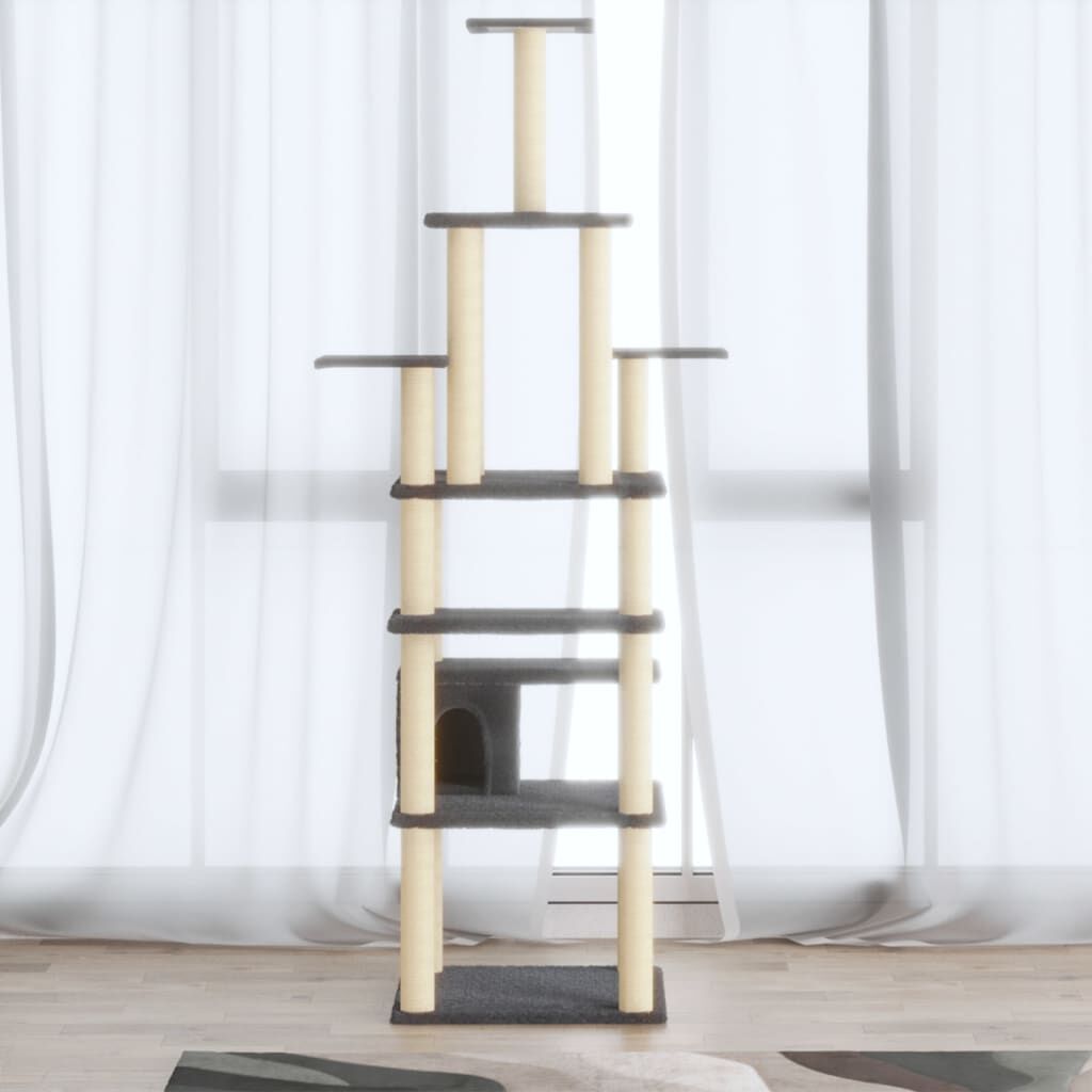 Vidaxl Rascador Para Gatos Con Postes De Sisal Gris Oscuro 183 Cm_1