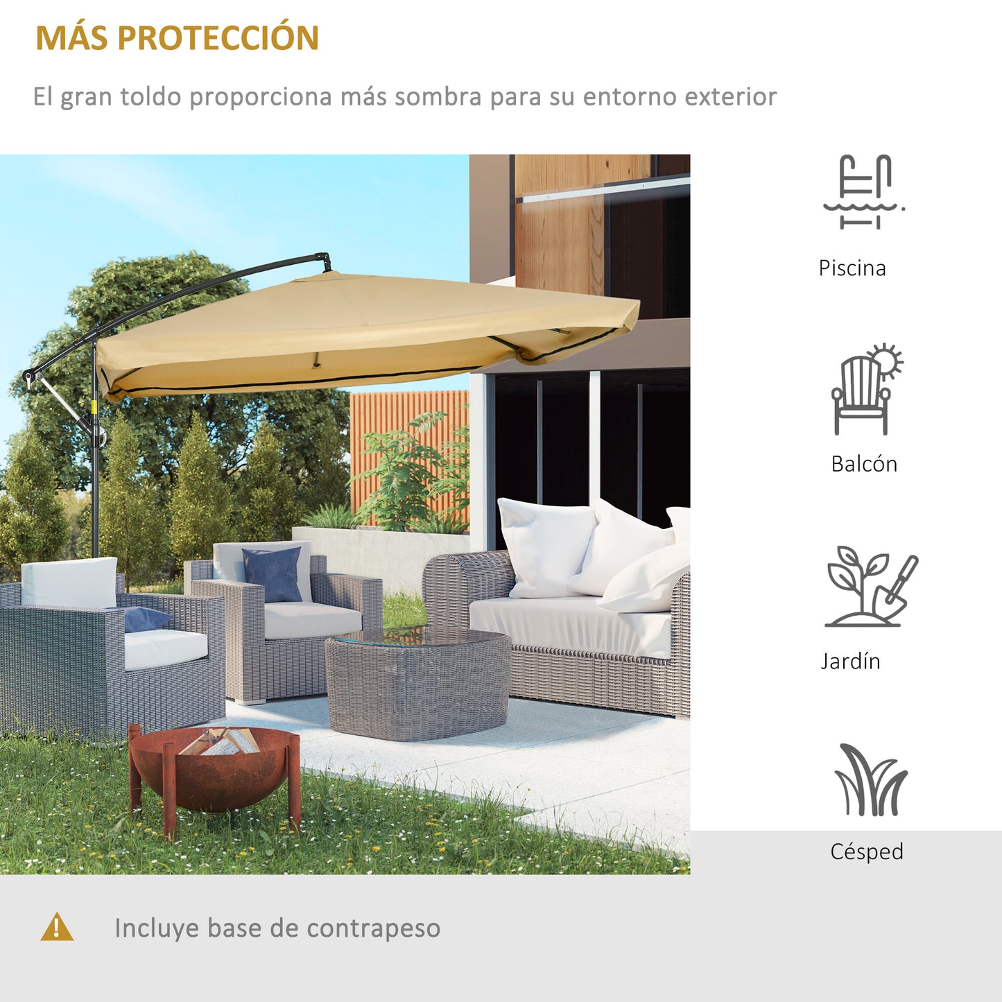 Outsunny Sombrilla De Jardín 296x296x265 Cm Inclinable Con Manivela Base Cruzada_3