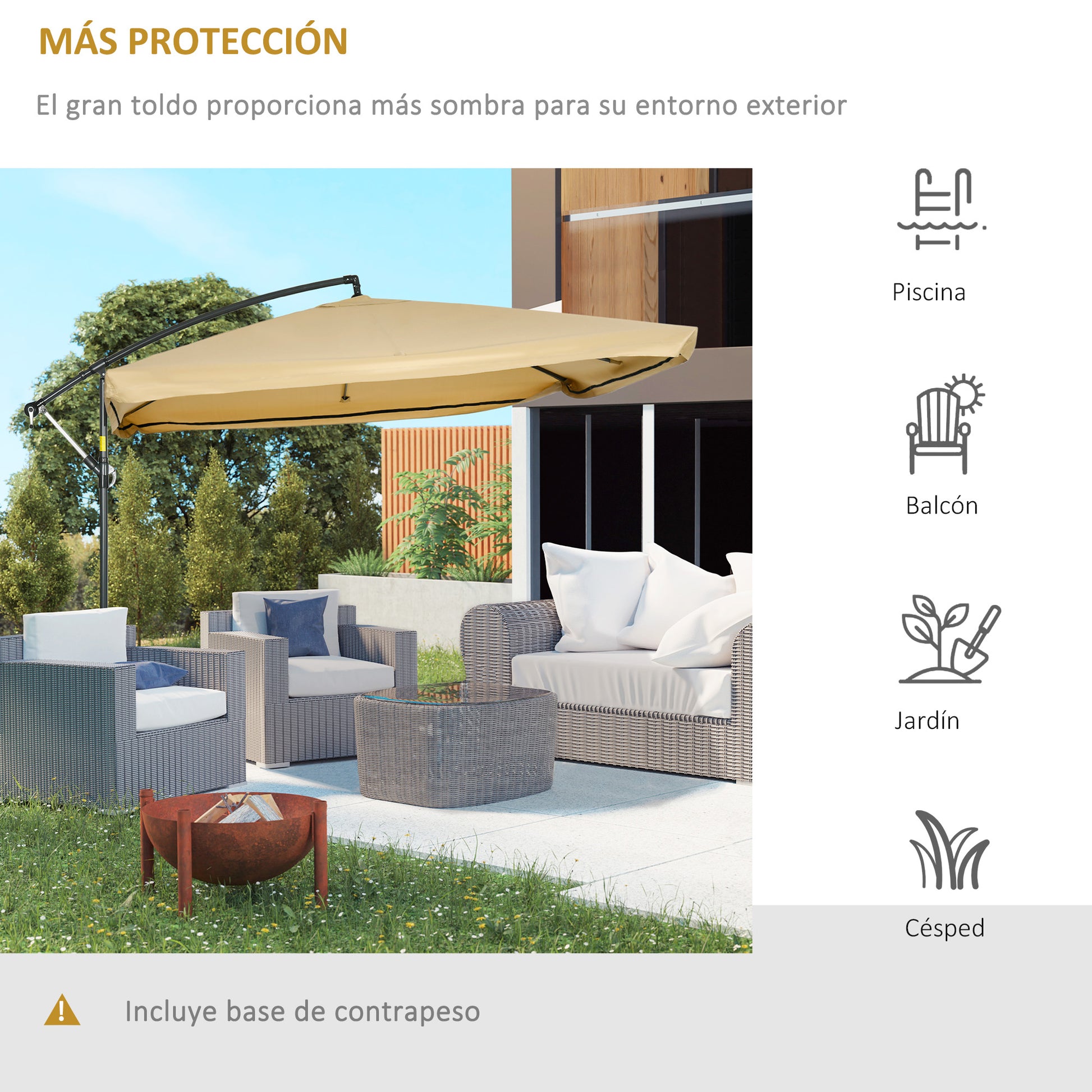 Outsunny Sombrilla De Jardín 296x296x265 Cm Inclinable Con Manivela Base Cruzada_3