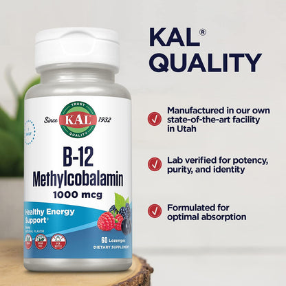 B-12 Methylcobalamin & Adenosilcobalamin, Kal, 60 comprimidos