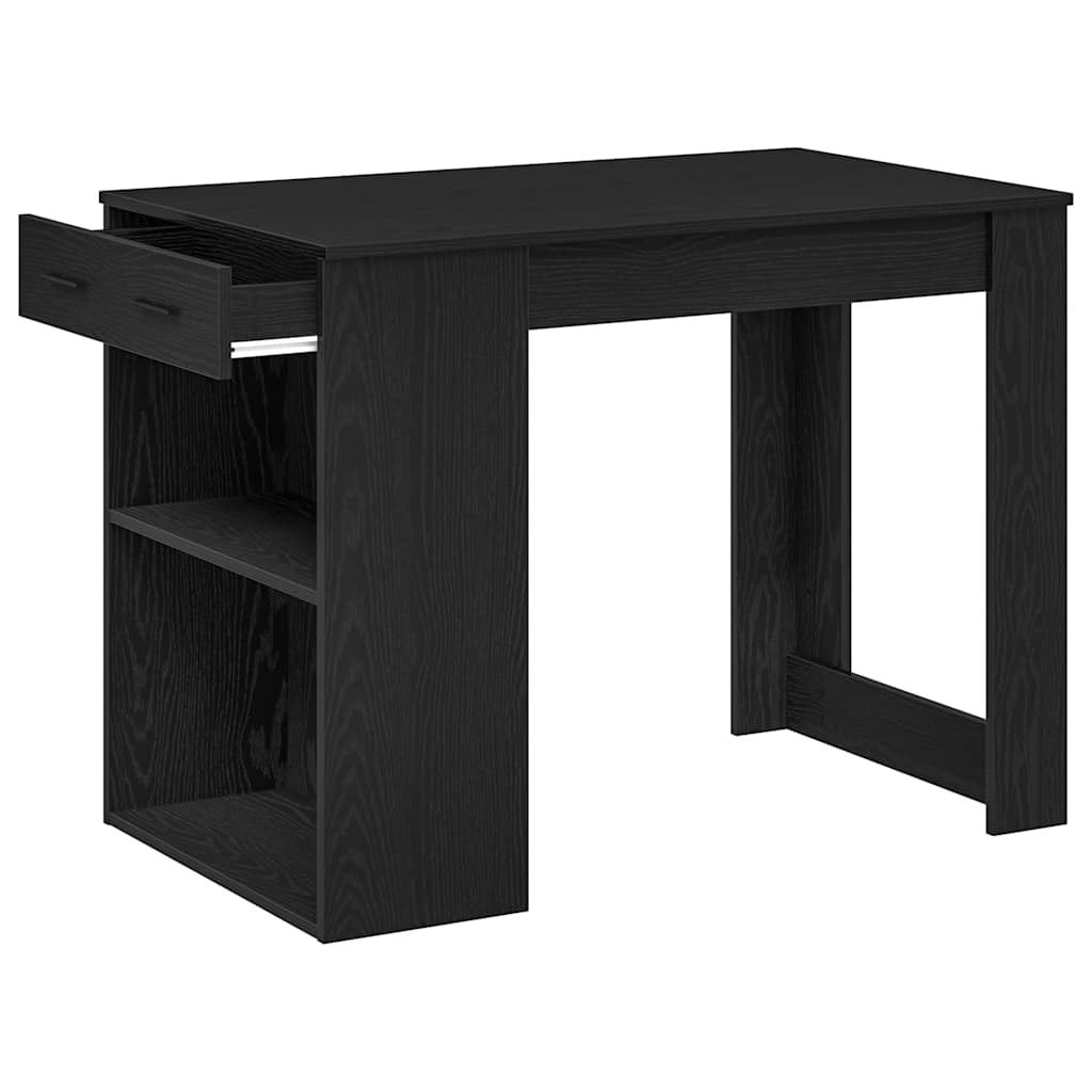 Escritorio Con Cajón Y Estante Madera Contrachapada Roble Negro_3