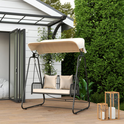 Outsunny Columpio De Jardín De 2 Plazas Con Toldo Retráctil Carga 240 Kg Caqui_1