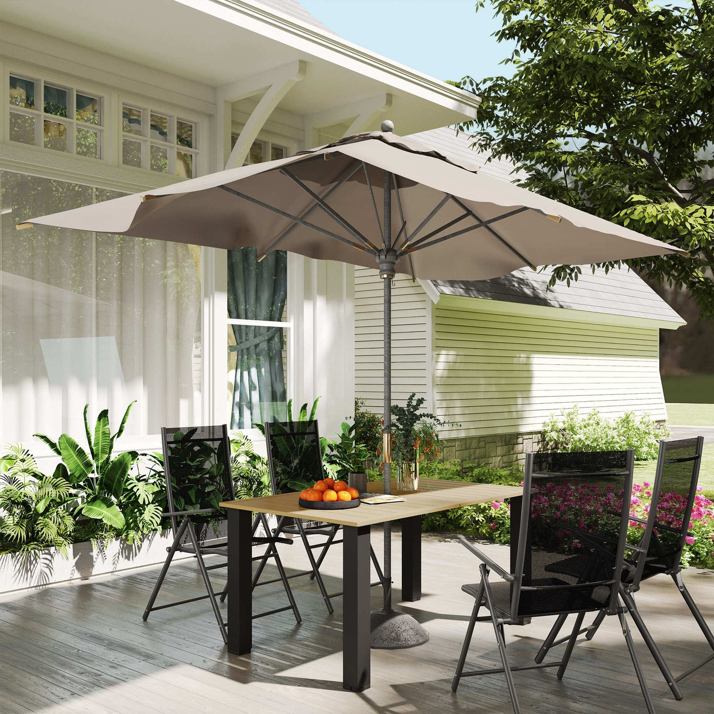 Outsunny Mesa De Jardín Rectangular 150x90x73 Cm Con Orificio Para Sombrilla_3