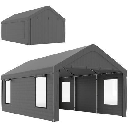 Outsunny Carpa Garaje 6x3,6m Impermeable Con Paredes Laterales Desmontables Gris_0