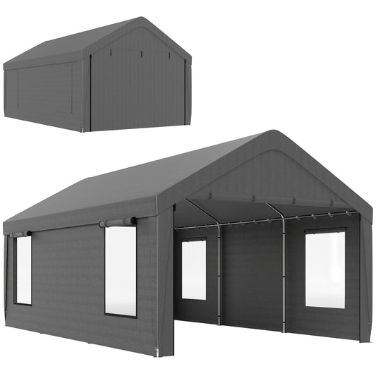 Outsunny Carpa Garaje 6x3,6m Impermeable Con Paredes Laterales Desmontables Gris_0
