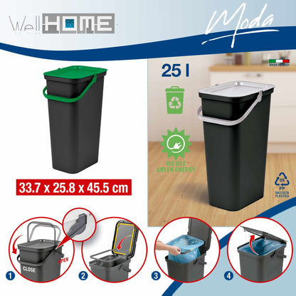 Set De 2 Papeleras moda 25l Con Asa Verde Y Negro