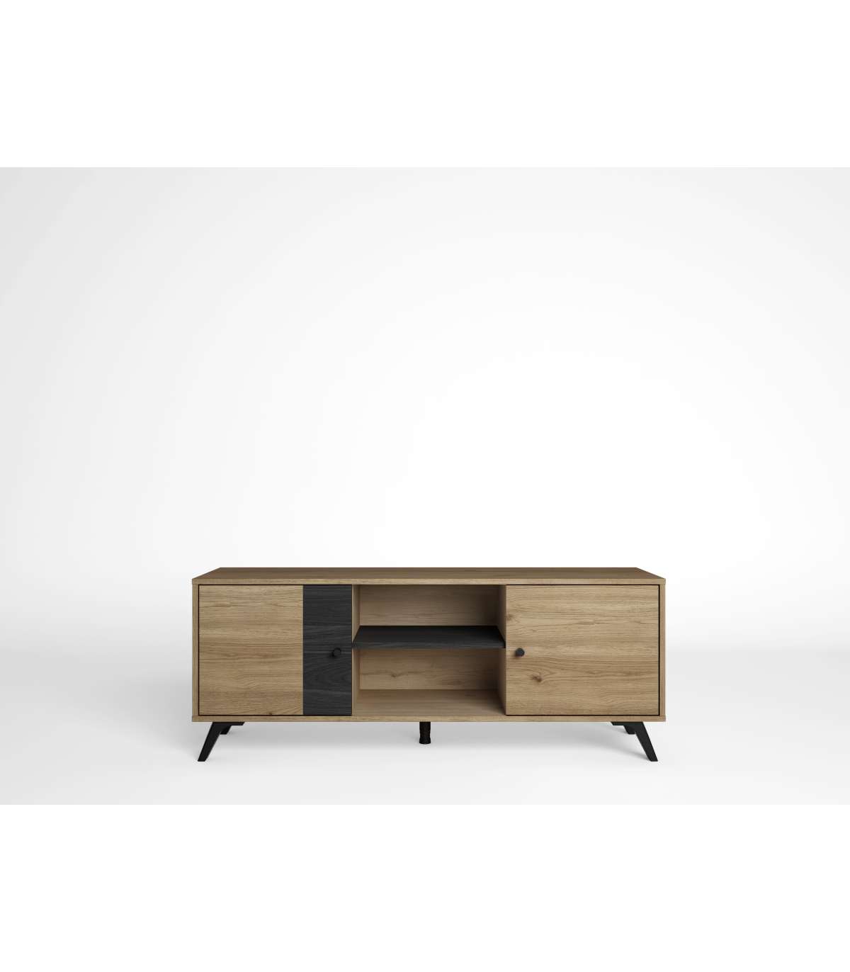 Mueble Televisión Natur 2 Puertas 2 Huecos Acabado Natural/bocamina, 136.3cm(ancho) 53.1c_0