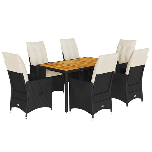 Set De Comedor De Jardín 7 Pzas Y Cojines Ratán Sintético Negro / Vetonek_0