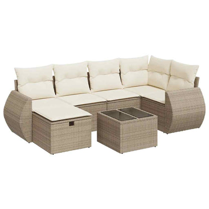 Set Sofás De Jardín 7 Piezas Y Cojines Ratán Sintético Beige / Vetonek_3