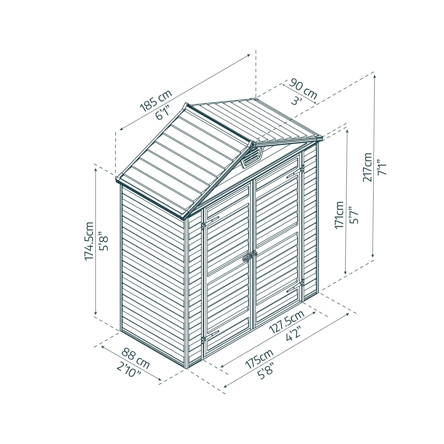 Cobertizo de jardín Skylight 90x185x217 cm gris oscuro