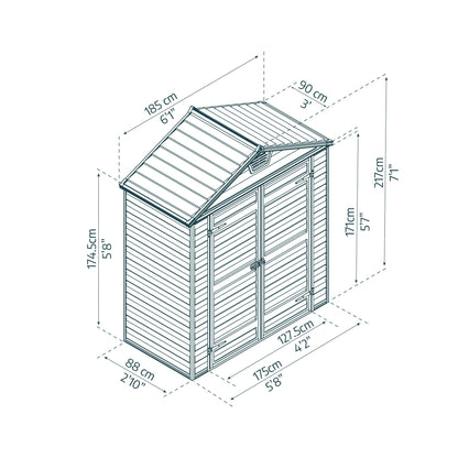Cobertizo de jardín Skylight 90x185x217 cm gris oscuro