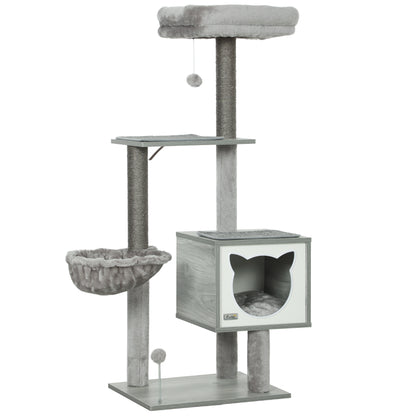 Pawhut Árbol Rascador Para Gatos 126 Cm Con Plataforma Hamaca Caseta Gris_0