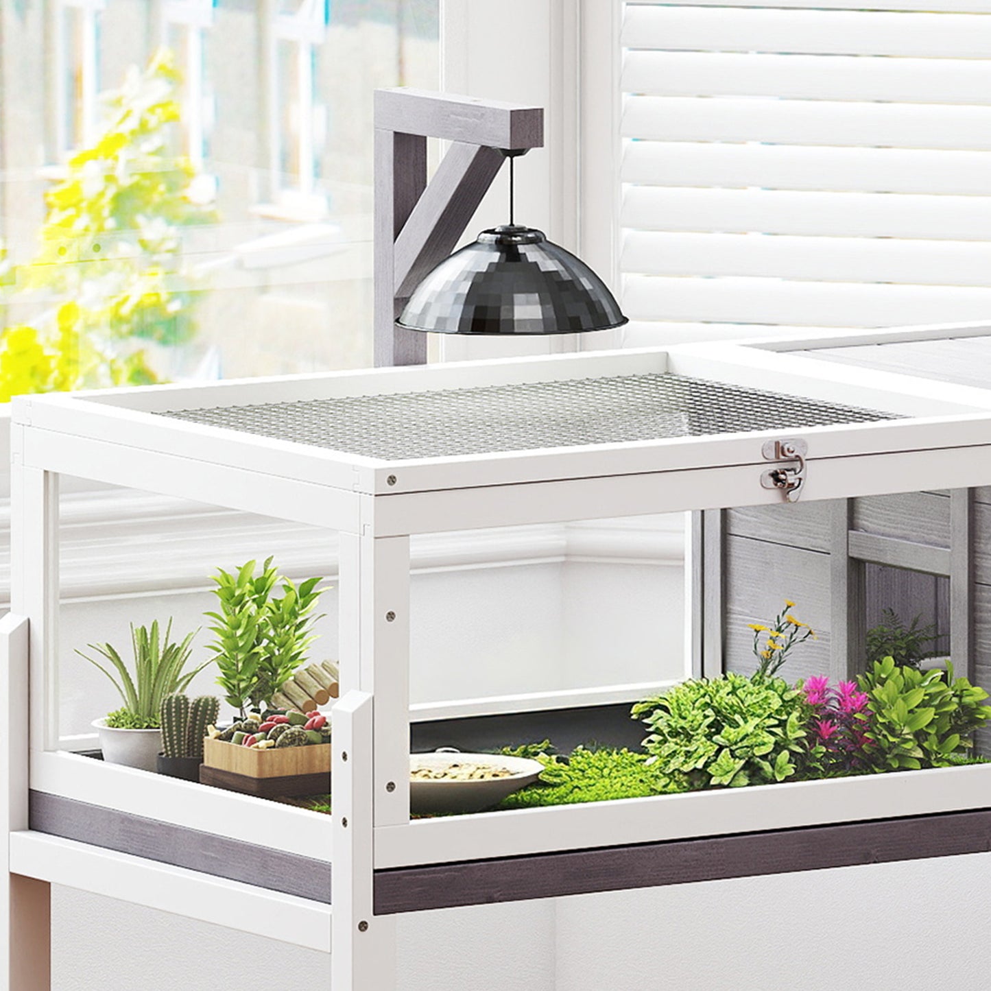 Pawhut Casa Para Tortugas De Madera Con Techo De Malla Y Soporte Para Lámpara_4