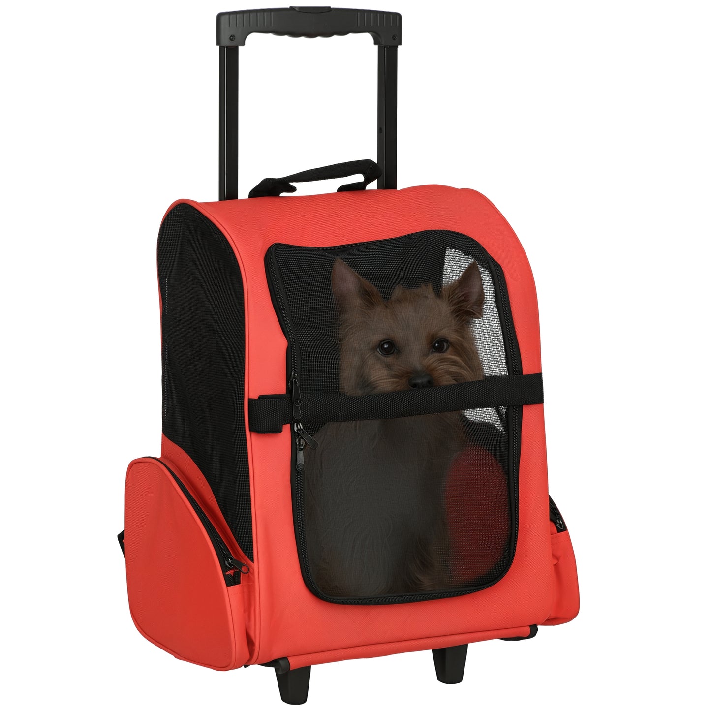 Pawhut Transportín 2 En 1 Para Mascotas Carrito Mochila Ruedas 42x25x55 Cm Rojo_0