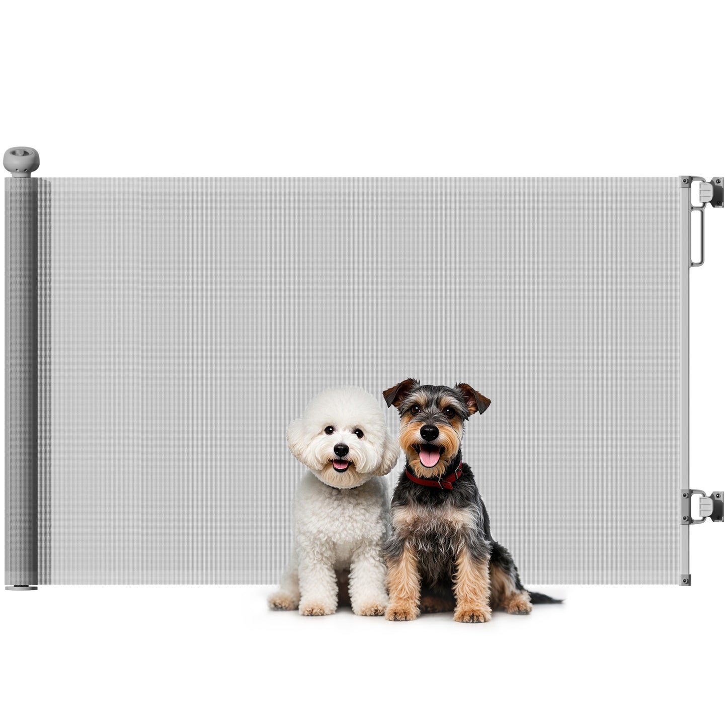 Pawhut Barrera Para Perros Retráctil 0-140 Cm Con Interruptor De Cierre Gris_0