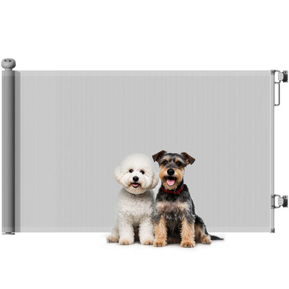 Pawhut Barrera Para Perros Retráctil 0-140 Cm Con Interruptor De Cierre Gris_0