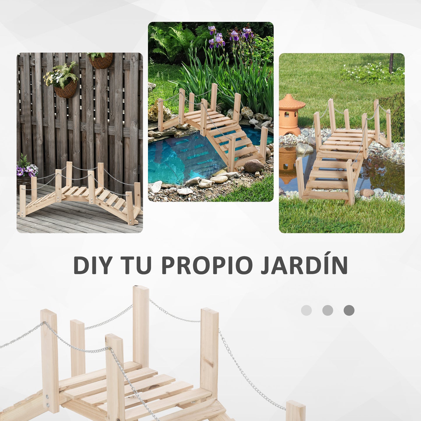 Outsunny Puente De Jardín De Madera Con Pasamanos 100x32x48 Cm Madera Natural_5