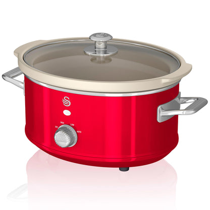 Swan Retro Olla Cocción Lenta, 3,5l, Recipiente Extraíble Antiadherente Cerámica Libre Pfoa, Vintage, Sf17021rneu, Rojo_0