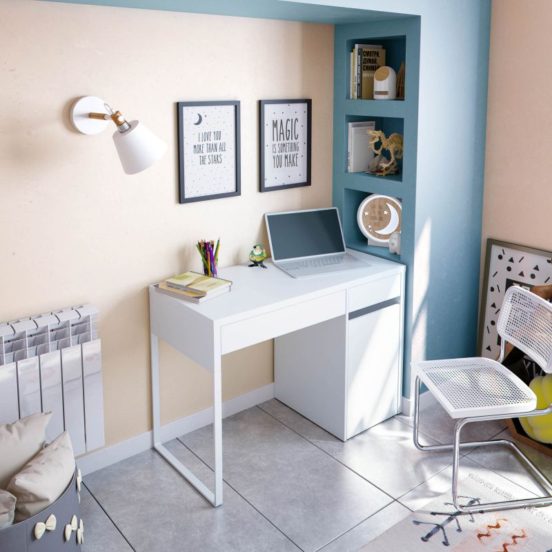 Mesa De Escritorio Eda Melamina, Blanco Artik, 108 X 75 X 50_2