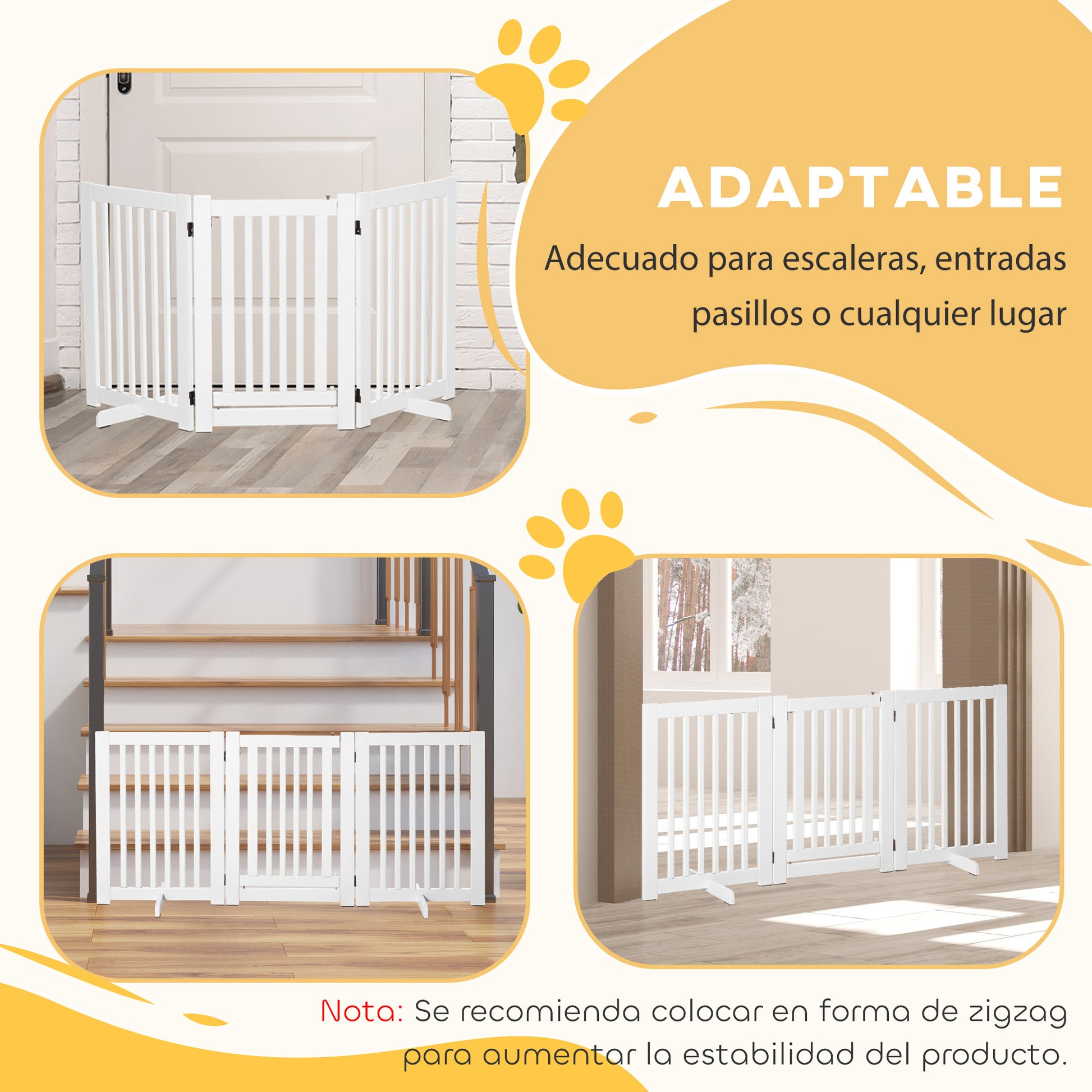 Pawhut Barrera Para Perros Plegable De Madera Con 1 Puerta 155x35,5x76 Cm Blanco_3