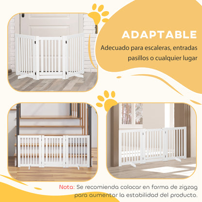 Pawhut Barrera Para Perros Plegable De Madera Con 1 Puerta 155x35,5x76 Cm Blanco_3