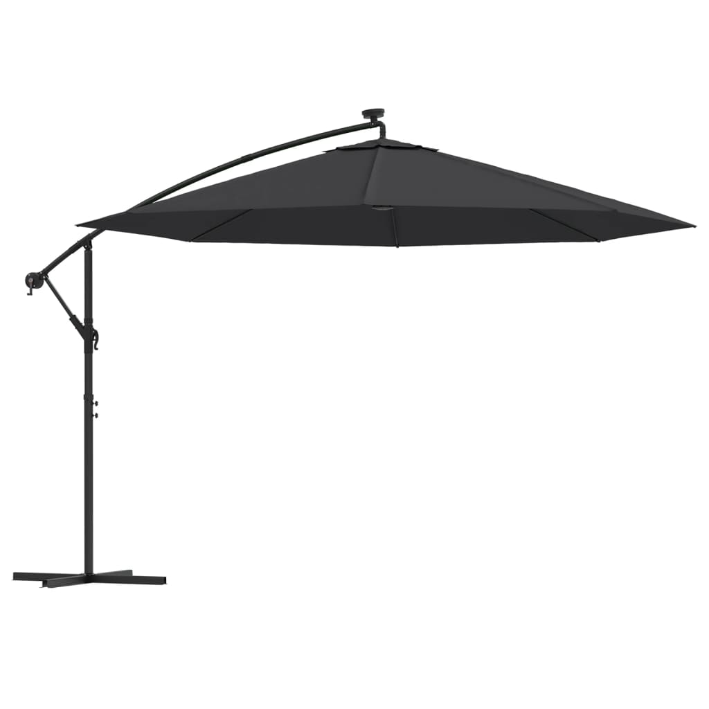 Sombrilla De Jardín Voladiza Con Luces Led Negro 350 Cm_0