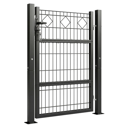 Outsunny Puerta De Jardín 100x131 Cm Con Manilla Cerradura Y 3 Llaves Gris_0