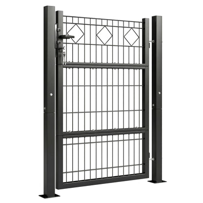 Outsunny Puerta De Jardín 100x131 Cm Con Manilla Cerradura Y 3 Llaves Gris_0