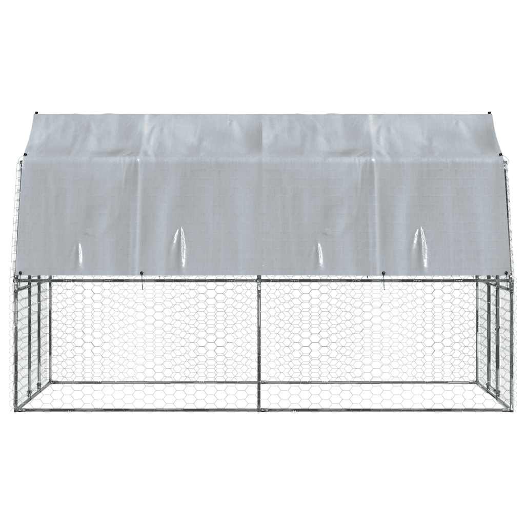 Vidaxl Jaula Para Perros Con Techo Y Puerta Acero Galvanizado Plateado_4