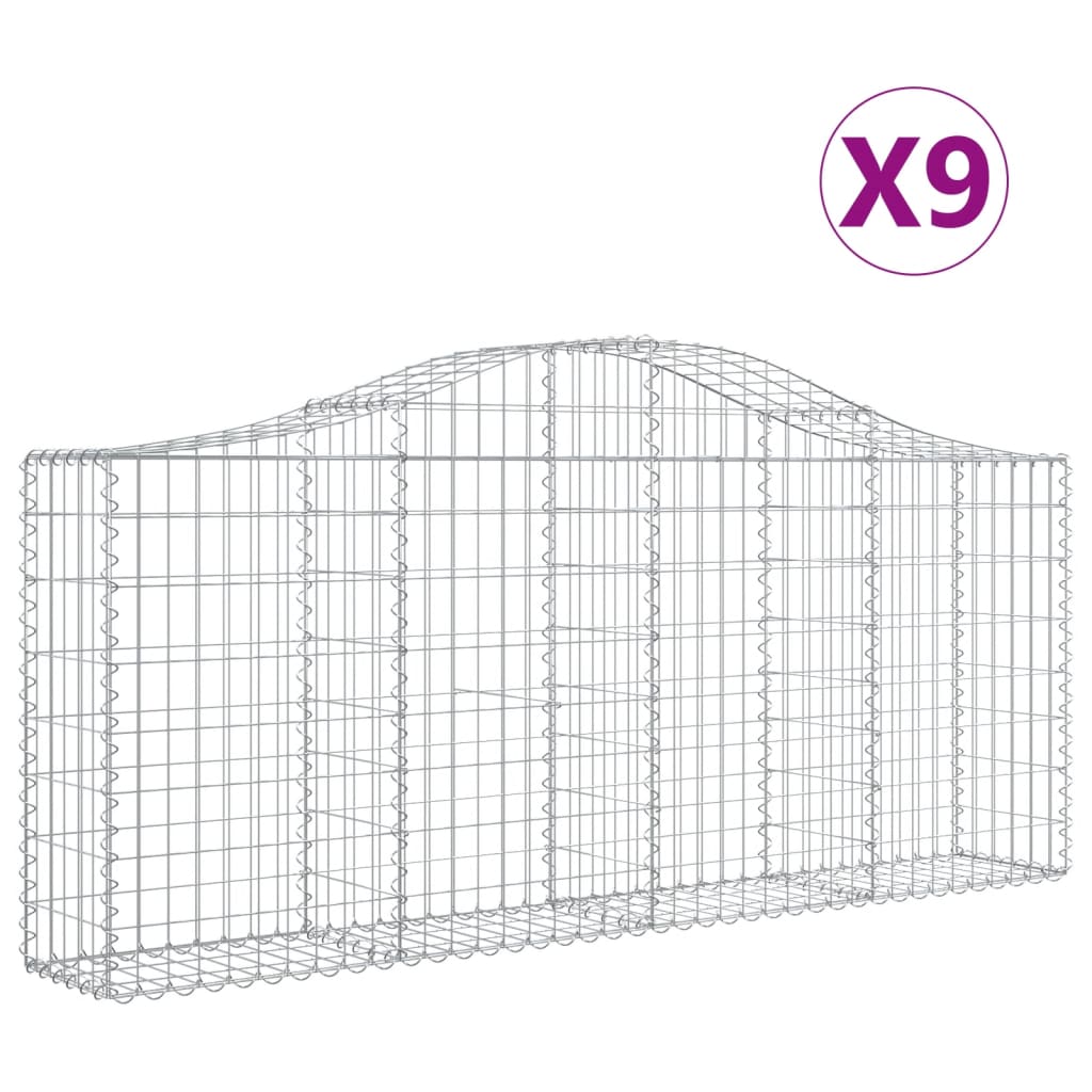 Cestas De Gaviones 9 Uds Forma De Arco Hierro 200x30x80/100 Cm_0