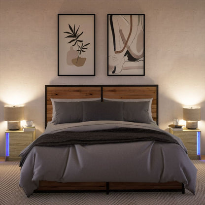Mesitas De Noche Luces Led 2 Uds Madera Ingeniería Roble Sonoma_3
