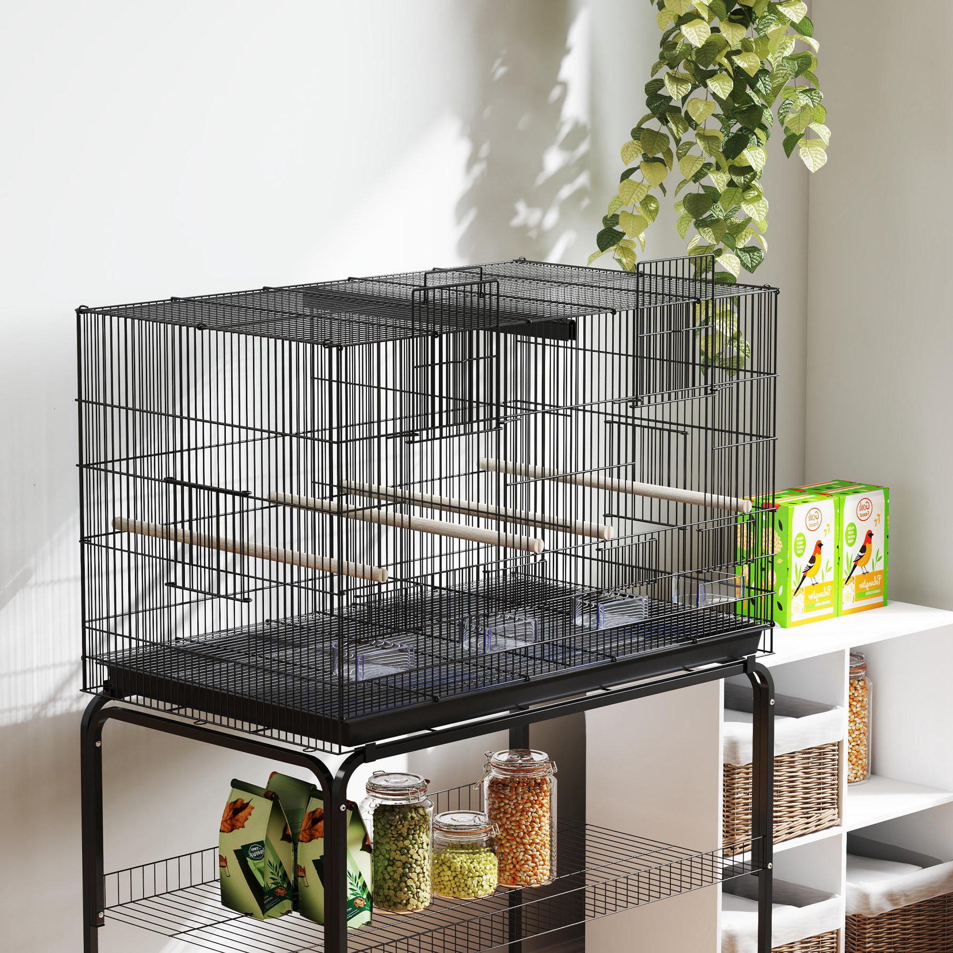 Pawhut Jaula Para Pájaros Con Divisor Ruedas Para Mascota Aves Loros Canarios_3