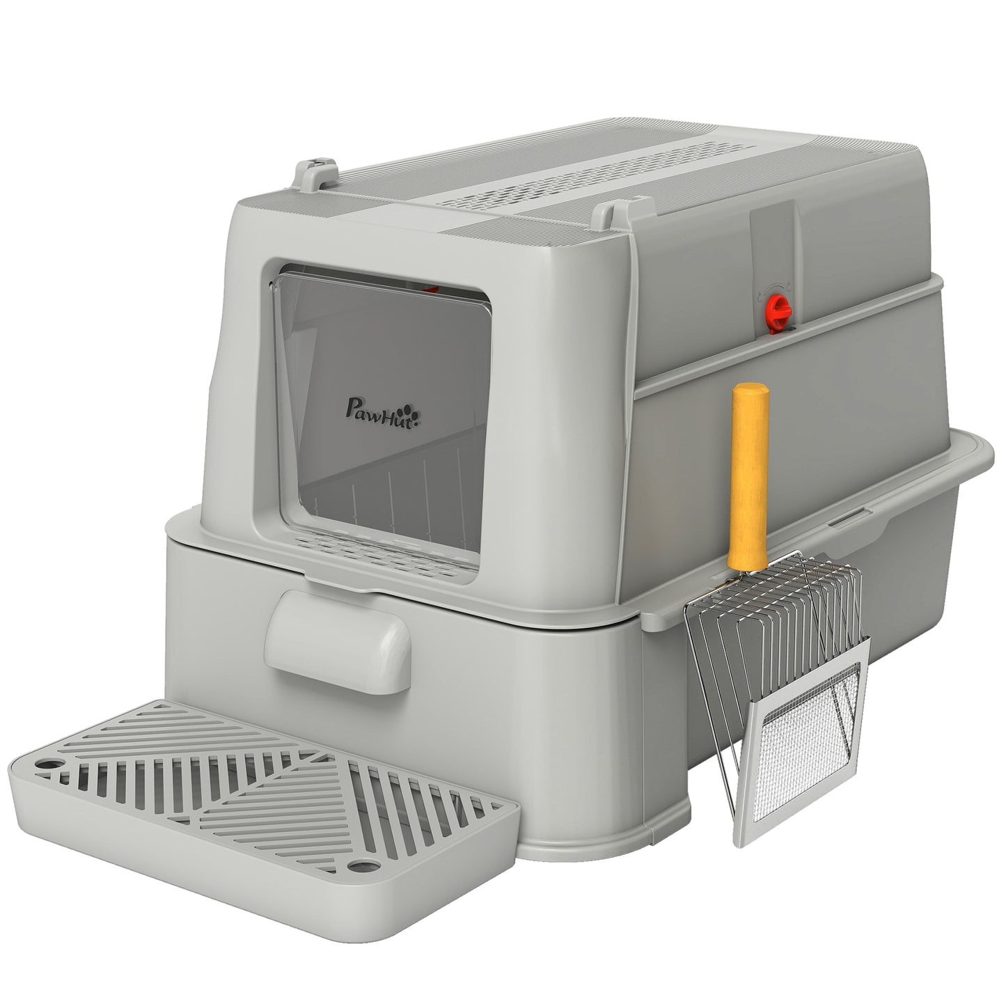 Pawhut Arenero Para Gatos De Acero Inoxidable Xl Con Tapa Abatible 180° Gris_0