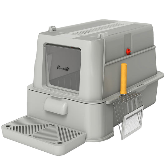 Pawhut Arenero Para Gatos De Acero Inoxidable Xl Con Tapa Abatible 180° Gris_0