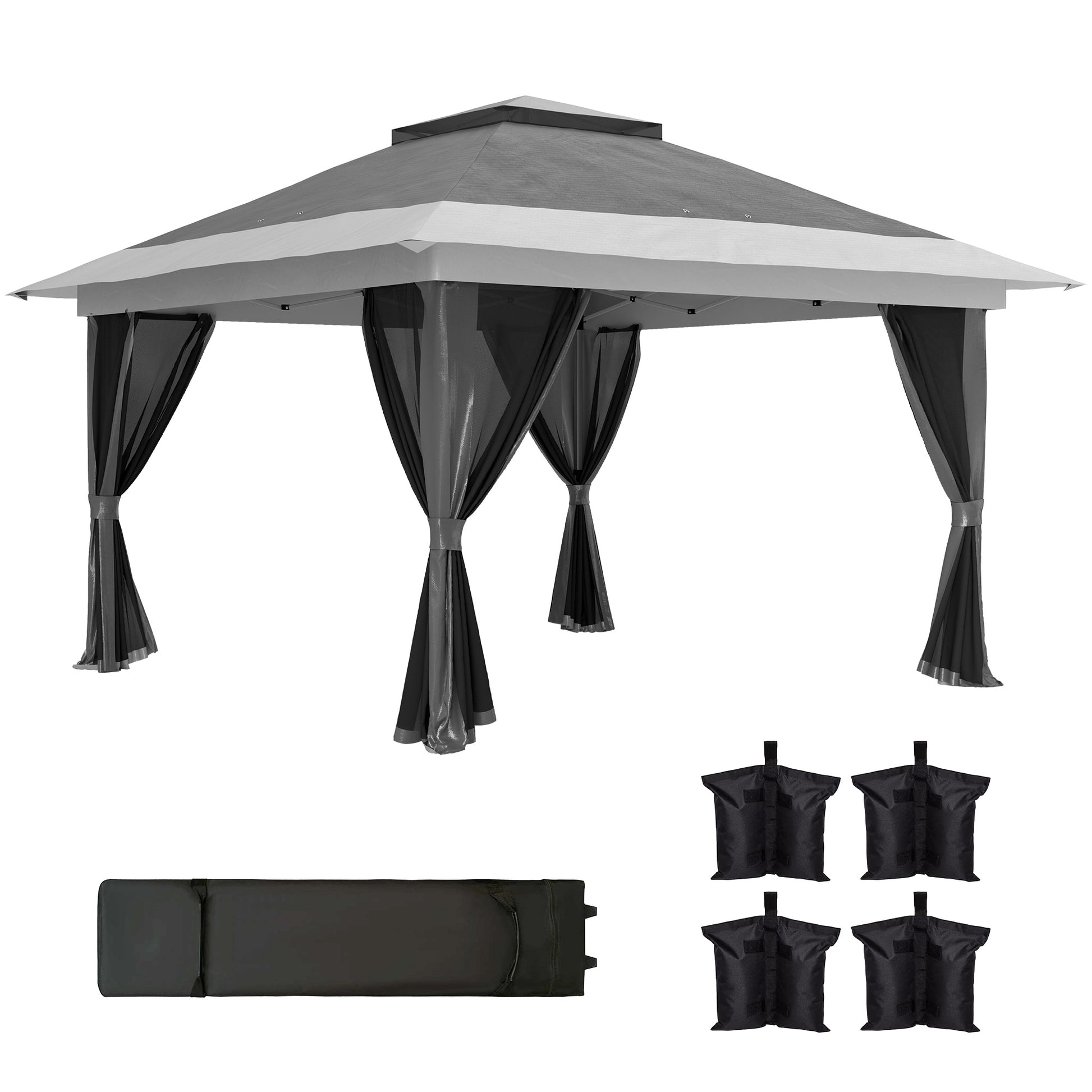 Outsunny Carpa Plegable 3,6x3,6 M Con 4 Paredes Laterales De Malla Anti-uv Gris_0