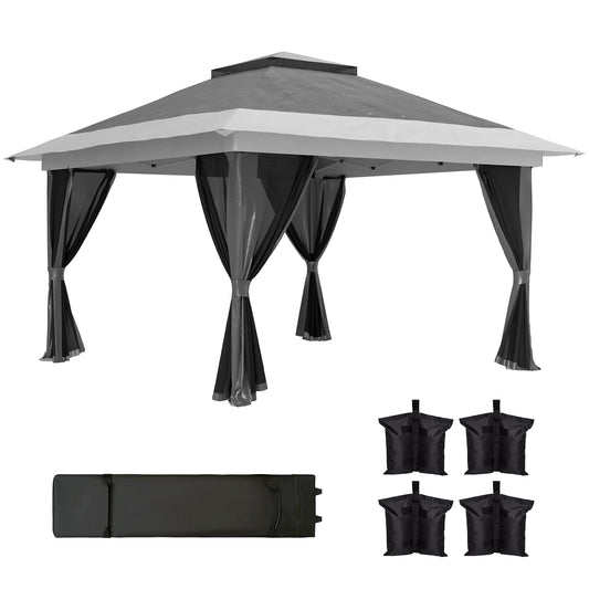 Outsunny Carpa Plegable 3,6x3,6 M Con 4 Paredes Laterales De Malla Anti-uv Gris_0