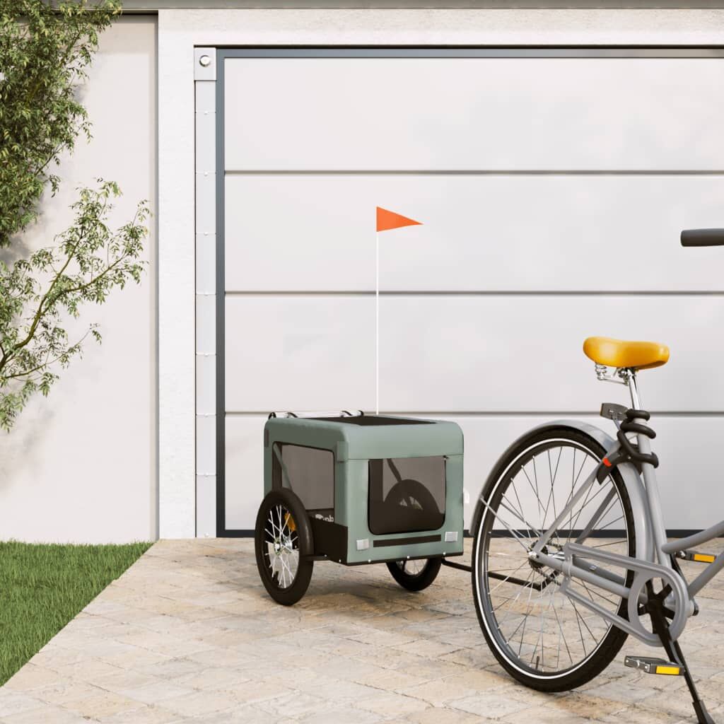 Vidaxl Remolque De Bicicleta Mascotas Hierro Tela Oxford Gris Negro_1