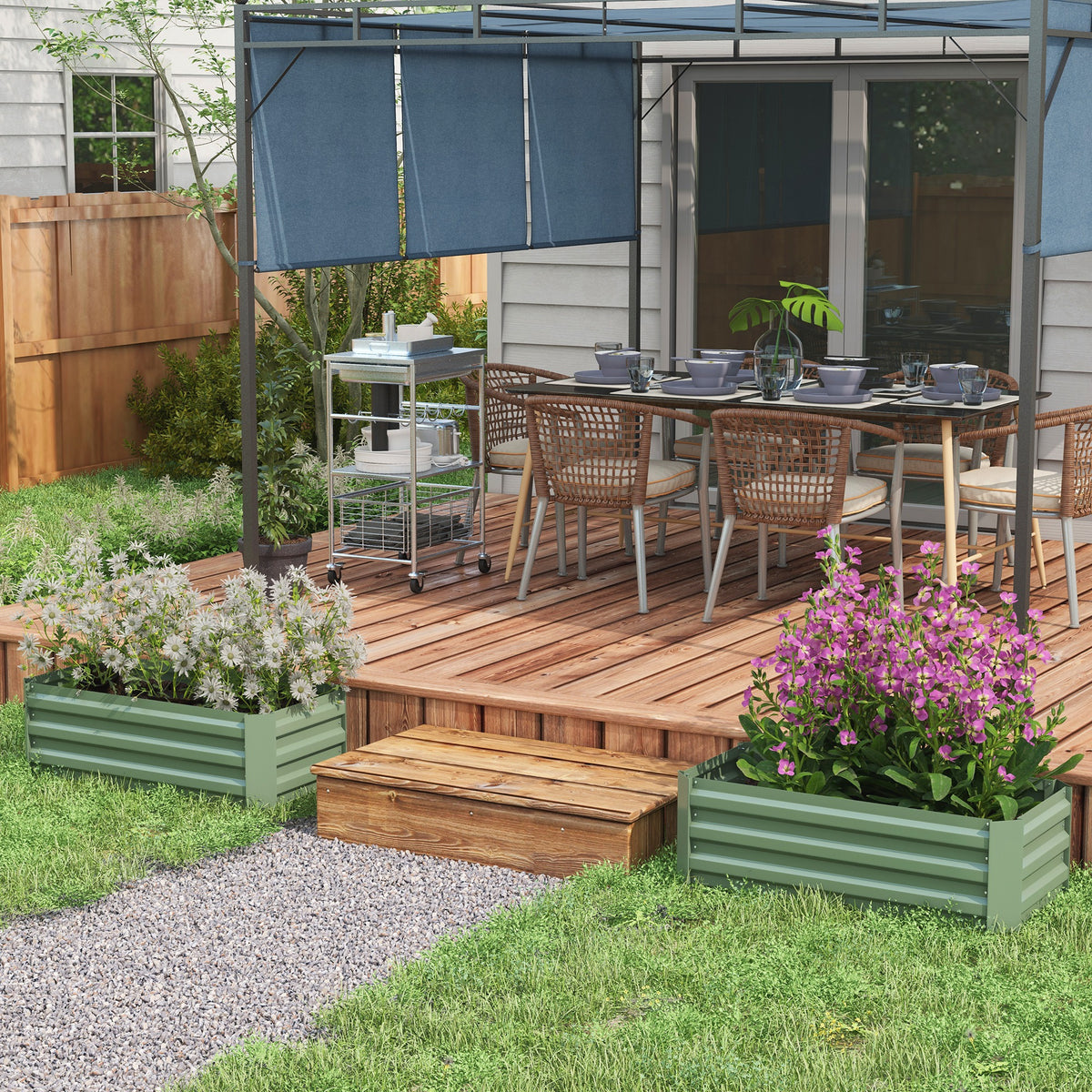 Jardineras Exterior Grandes Outsunny Acero Galvanizado Verde 100x50x30 Cm_1