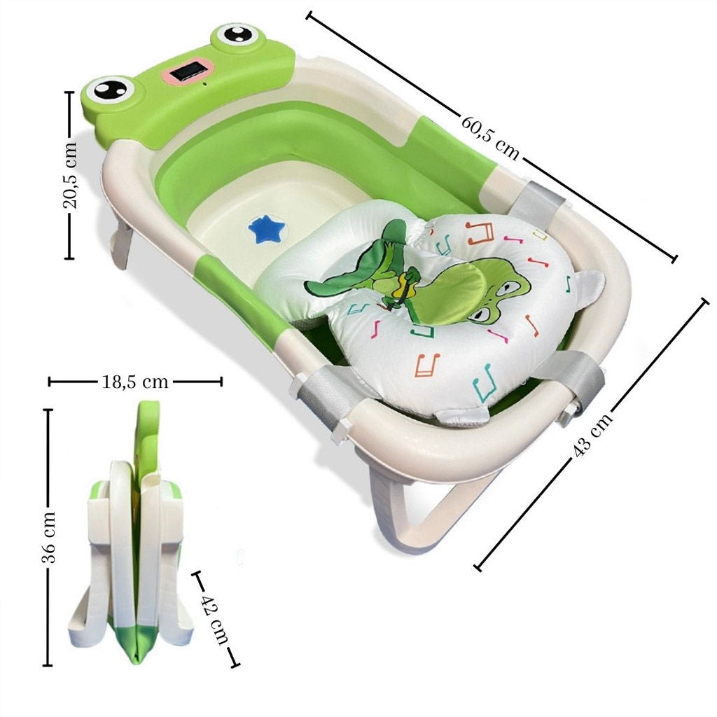 Bathby Bañera Plegable Para Bebés Recién Nacidos, Cojín Rana, Termómetro, Patas Antideslizantes (verde Rana)