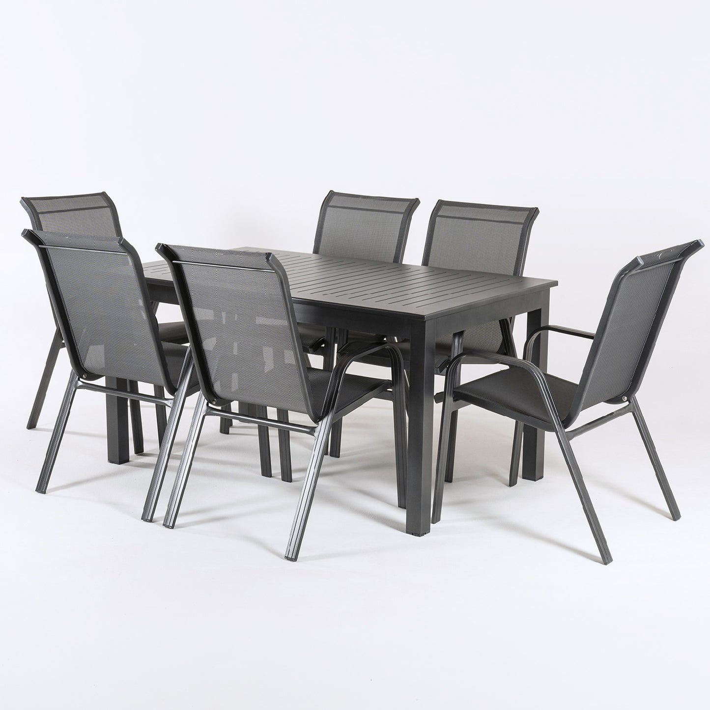 Conjunto Terraza Mesa Extensible Y Seis Sillones Apilables_2