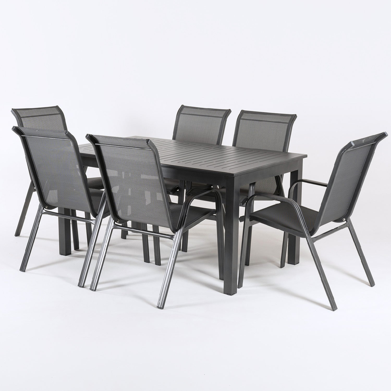 Conjunto Terraza Mesa Extensible Y Seis Sillones Apilables_2