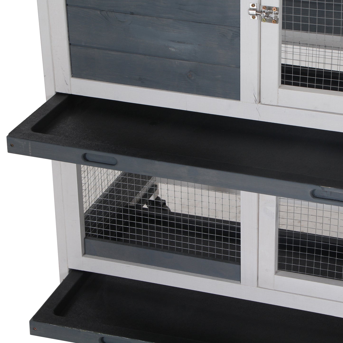 Pawhut Conejera De Madera De Ruedas 147x45,5x88,5cm Con Techo Abrible 2 Corrales_3