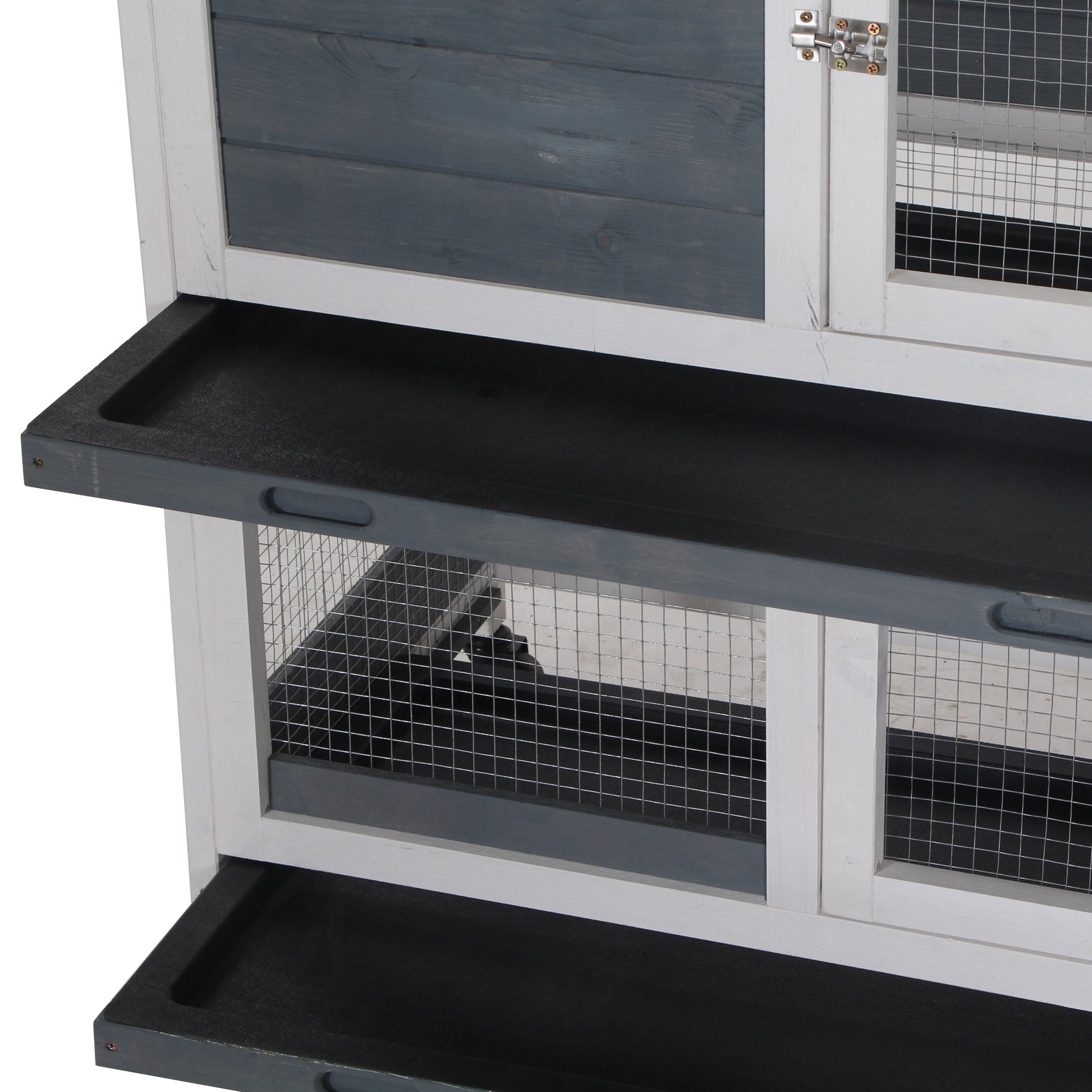 Pawhut Conejera De Madera De Ruedas 147x45,5x88,5cm Con Techo Abrible 2 Corrales_3