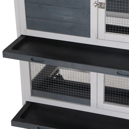 Pawhut Conejera De Madera De Ruedas 147x45,5x88,5cm Con Techo Abrible 2 Corrales_3