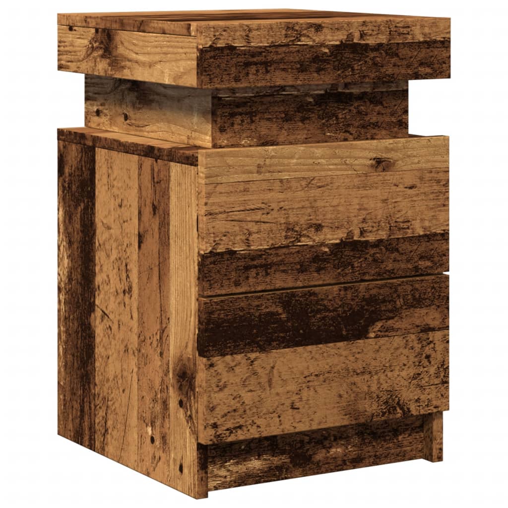 Mesitas De Noche Con Led 2 Uds Madera Envejecida 35x39x55 Cm_4